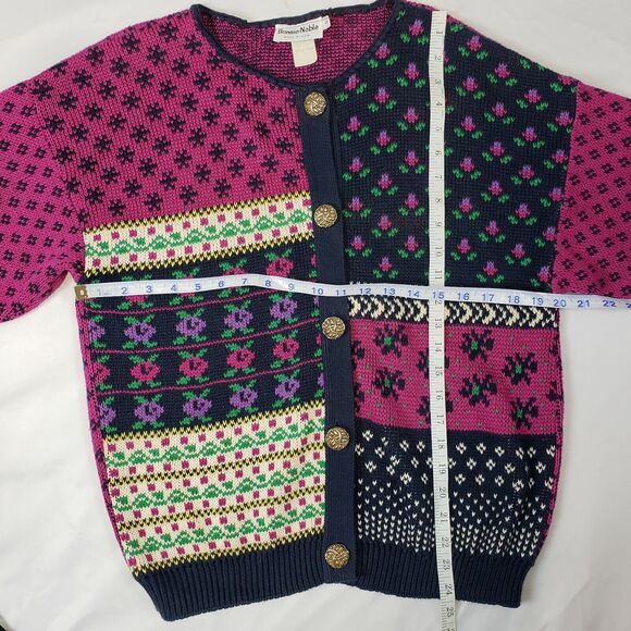 Vtg Bonnie Noble SIZE S / M Abstract Cozy Grandma Floral Button Down Sweater - Picture 8 of 10